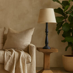 Wyld Haus Piana Slim Black Wooden Table Lamp With Cream Linen Shade