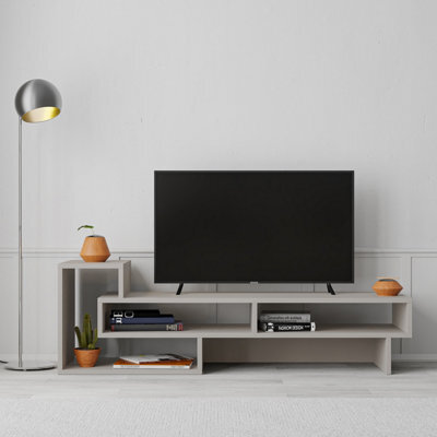 "Decortie Tetra Modern Tv Stand Open Shelves Mocha Grey Multimedia Centre 43"" Tvs 136.5 Cm Wide" - image 1