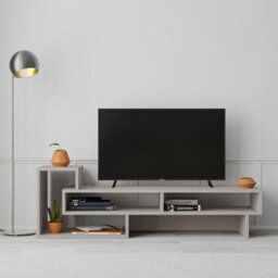"Decortie Tetra Modern Tv Stand Open Shelves Mocha Grey Multimedia Centre 43"" Tvs 136.5 Cm Wide" - thumbnail 1