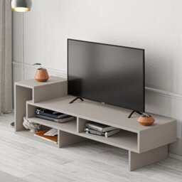 "Decortie Tetra Modern Tv Stand Open Shelves Mocha Grey Multimedia Centre 43"" Tvs 136.5 Cm Wide" - thumbnail 4