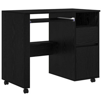 Berkfield Modern Black Oak Computer Desk Black Oak Engineered Wood, Metal Medium - image 1