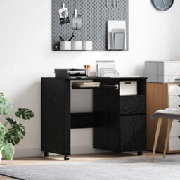 Berkfield Modern Black Oak Computer Desk Black Oak Engineered Wood, Metal Medium - thumbnail 2