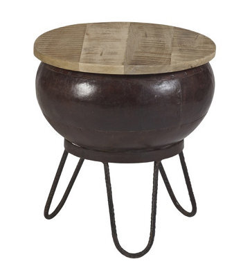 Kingwood Contemporary Reclaimed Metal & Wood Round Low Seater Coffee Table - image 1