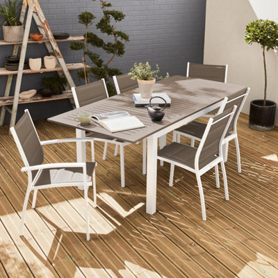 Sweeek - 6-Seater Extendable Aluminium Garden Table With Chairs White 210X89X75 Cm - Chicago 6 - image 1