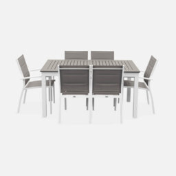 Sweeek - 6-Seater Extendable Aluminium Garden Table With Chairs White 210X89X75 Cm - Chicago 6 - thumbnail 3