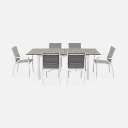Sweeek - 6-Seater Extendable Aluminium Garden Table With Chairs White 210X89X75 Cm - Chicago 6 - thumbnail 2