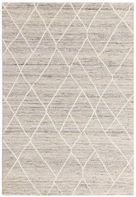 Silver Geometric Wool Handmade Luxurious Modern Wool Rug For Bedroom & Living Room-160Cm X 230Cm