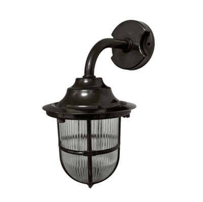Lampfix Navigator 09122 Outdoor Ip64 1 Light Goose Neck Wall Lantern In An Antique Brass Finish