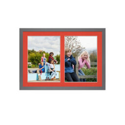 AK Frames 20X14 Dark Grey Sleek Multi Photo Frame With Poppy Red Mount - Holds 2 Apertures (2X) A4 Photos - thumbnail 1