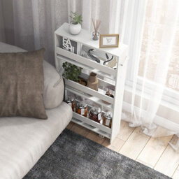 Costway 4-Tier Slim Storage Cart Narrow Rolling Kitchen Serving Cart W/ Open Shelves - thumbnail 5
