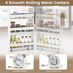 Costway 4-Tier Slim Storage Cart Narrow Rolling Kitchen Serving Cart W/ Open Shelves - thumbnail 8