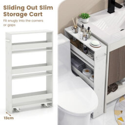 Costway 4-Tier Slim Storage Cart Narrow Rolling Kitchen Serving Cart W/ Open Shelves - thumbnail 6