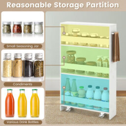 Costway 4-Tier Slim Storage Cart Narrow Rolling Kitchen Serving Cart W/ Open Shelves - thumbnail 7
