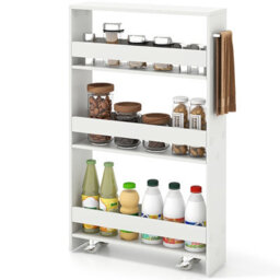 Costway 4-Tier Slim Storage Cart Narrow Rolling Kitchen Serving Cart W/ Open Shelves - thumbnail 2