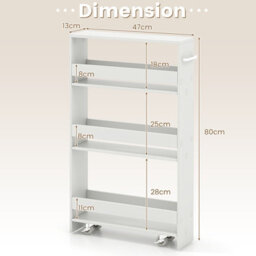 Costway 4-Tier Slim Storage Cart Narrow Rolling Kitchen Serving Cart W/ Open Shelves - thumbnail 3