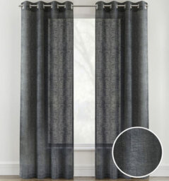 Tyrone Textiles Pair Of Crete Charcoal Luxury Linen Look Sheer Panels With Eyelet Header 137 Cm