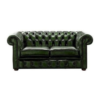 Chesterfield 2 Seater Antique Green Leather Sofa Settee Bespoke In Classic Style - image 1