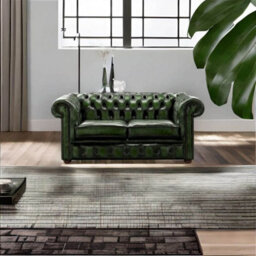 Chesterfield 2 Seater Antique Green Leather Sofa Settee Bespoke In Classic Style - thumbnail 3