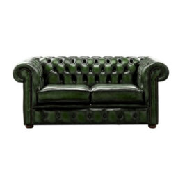Chesterfield 2 Seater Antique Green Leather Sofa Settee Bespoke In Classic Style - thumbnail 1