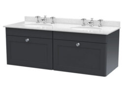 Balterley Swynnerton Traditional 2 Drawer Wall Hung Vanity Unit With Double Marble Basin, Dark Grey, 1200mm - thumbnail 1