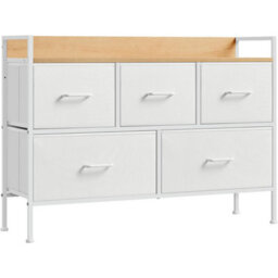 Songmics Storage Drawer Unit, Bedroom Chest With 5 Fabric Drawers And Steel Frame, Organiser, Cloud White And Oak Beige - thumbnail 5