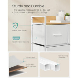 Songmics Storage Drawer Unit, Bedroom Chest With 5 Fabric Drawers And Steel Frame, Organiser, Cloud White And Oak Beige - thumbnail 4
