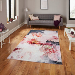 Floral Rose Black Luxurious Modern Abstract Easy To Clean Rug For Living Room Bedroom & Dining Room-120Cm X 170Cm - thumbnail 1