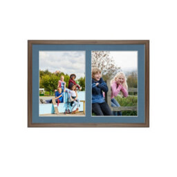AK Frames 20X14 Walnut Sleek Multi Photo Frame With Pompadour Mount - Holds 2 Apertures (2X) A4 Photos - thumbnail 1