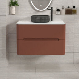 Royal Bathrooms Venice 800mm Terracotta Clay Wall Mounted Bathroom Countertop Vanity Unit 2 Drawer With Milan Black Basin - thumbnail 1