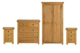 Brown Wooden 4 Piece Furniture Set Wardrobe Chest Of Drawers Bedsides Birlea Woburn - thumbnail 1