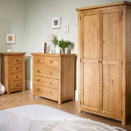 Brown Wooden 4 Piece Furniture Set Wardrobe Chest Of Drawers Bedsides Birlea Woburn - thumbnail 6