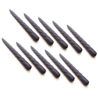 "SolaDirect Tapered Dinner Candles, Table Spiral Candles, Pack Of 10, Decorative Household Candles, Up To 7 Hours, 23 Cm / 9"" (Grey)" - image 1