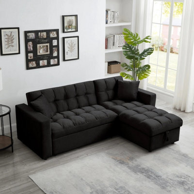 SquareBoxx Barcelona 3 Seater Corner Pull Out Sofa Bed Black