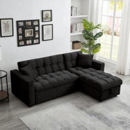 SquareBoxx Barcelona 3 Seater Corner Pull Out Sofa Bed Black