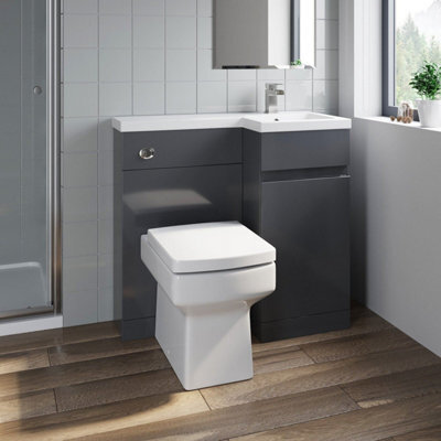 Aveli Bathroom Vanity Unit Basin Sink 900mm Toilet Combined Furniture Right Hand Grey - image 1