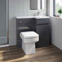 Aveli Bathroom Vanity Unit Basin Sink 900mm Toilet Combined Furniture Right Hand Grey - thumbnail 1
