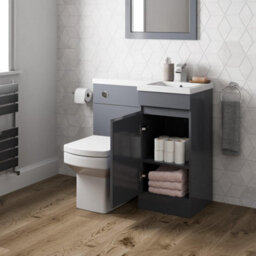 Aveli Bathroom Vanity Unit Basin Sink 900mm Toilet Combined Furniture Right Hand Grey - thumbnail 3