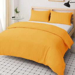 Ameha Plain 3-Piece Duvet Ochre Quilt Cover Breathable Microfiber Reversible King Set With Pillowcase 230 X 220 Cm - thumbnail 9