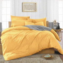 Ameha Plain 3-Piece Duvet Ochre Quilt Cover Breathable Microfiber Reversible King Set With Pillowcase 230 X 220 Cm - thumbnail 6