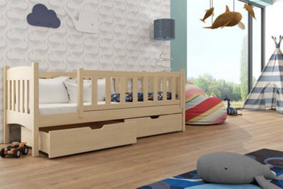 Arte Wooden Single Bed Gucio With Storage And Mattress In Pine W1980mm X H750mm X D970mm - image 1