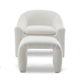Boucle Teddy Fabric Accent Chair In White With Footstool - thumbnail 3