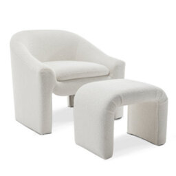 Boucle Teddy Fabric Accent Chair In White With Footstool - thumbnail 2