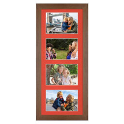 AK Frames 50X20Cm Walnut Modern Multi Photo Frame With Poppy Red Mount - Holds 4 Apertures (4X) 6X4 Photos