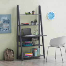 Timber Art Design Riva Retro Ladder Bookcase Desk Shelving Shelf Unit 5 Tier Dark Grey