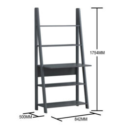 Timber Art Design Riva Retro Ladder Bookcase Desk Shelving Shelf Unit 5 Tier Dark Grey - thumbnail 6