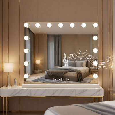 Inmtfei Bluetooth Hollywood Vanity Makeup Mirror 58X46Cm With 15 Led Bulbs 5X Magnifier Usb Charging And Speaker - image 1
