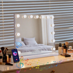 Inmtfei Bluetooth Hollywood Vanity Makeup Mirror 58X46Cm With 15 Led Bulbs 5X Magnifier Usb Charging And Speaker - thumbnail 9