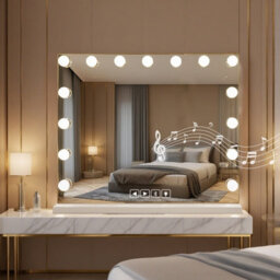 Inmtfei Bluetooth Hollywood Vanity Makeup Mirror 58X46Cm With 15 Led Bulbs 5X Magnifier Usb Charging And Speaker - thumbnail 1