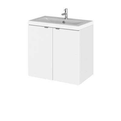Hudson Reed Fusion Wall Hung 2 Door Vanity Unit & Ceramic Basin, Stylish Vanity Unit With Basin, Gloss White, 600mm - image 1