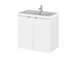 Hudson Reed Fusion Wall Hung 2 Door Vanity Unit & Ceramic Basin, Stylish Vanity Unit With Basin, Gloss White, 600mm - thumbnail 2